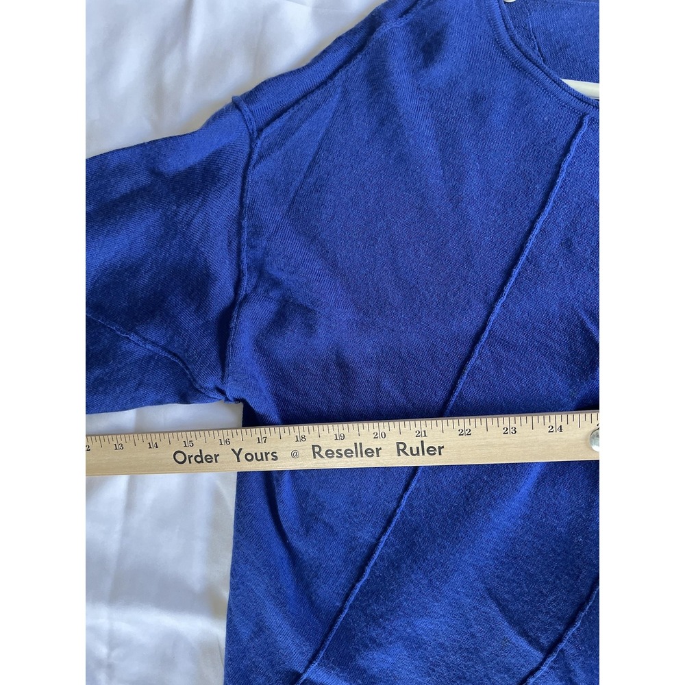 Eileen Fisher Woman Sweater Womens 1X Blue Merino Wool Asymmetrical Hem Pullover - Picture 12 of 13